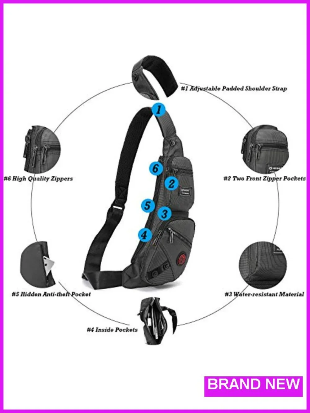 Nylon Sling Bag for Men Women Anti-Theft Crossbody Chest Shoulder Backpack